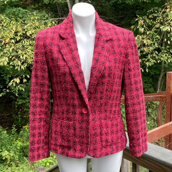Pink and black bouclé lined one button jacket size 8P - Picture 1 of 8